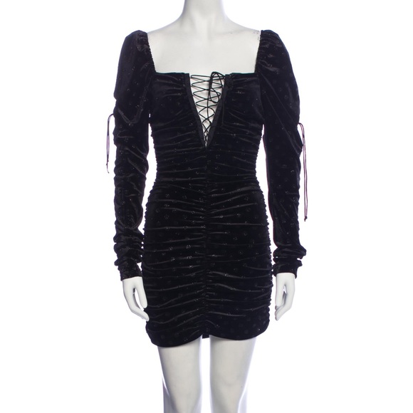 For Love and Lemons Lola Long Sleeve Black Velvet Minj Dress in Small - Picture 3 of 3